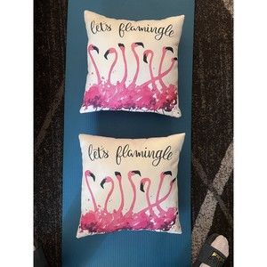 Set of Two Flamingo Throw Pillows Let’s Flamingle Pink Barbie Core, Kitschy